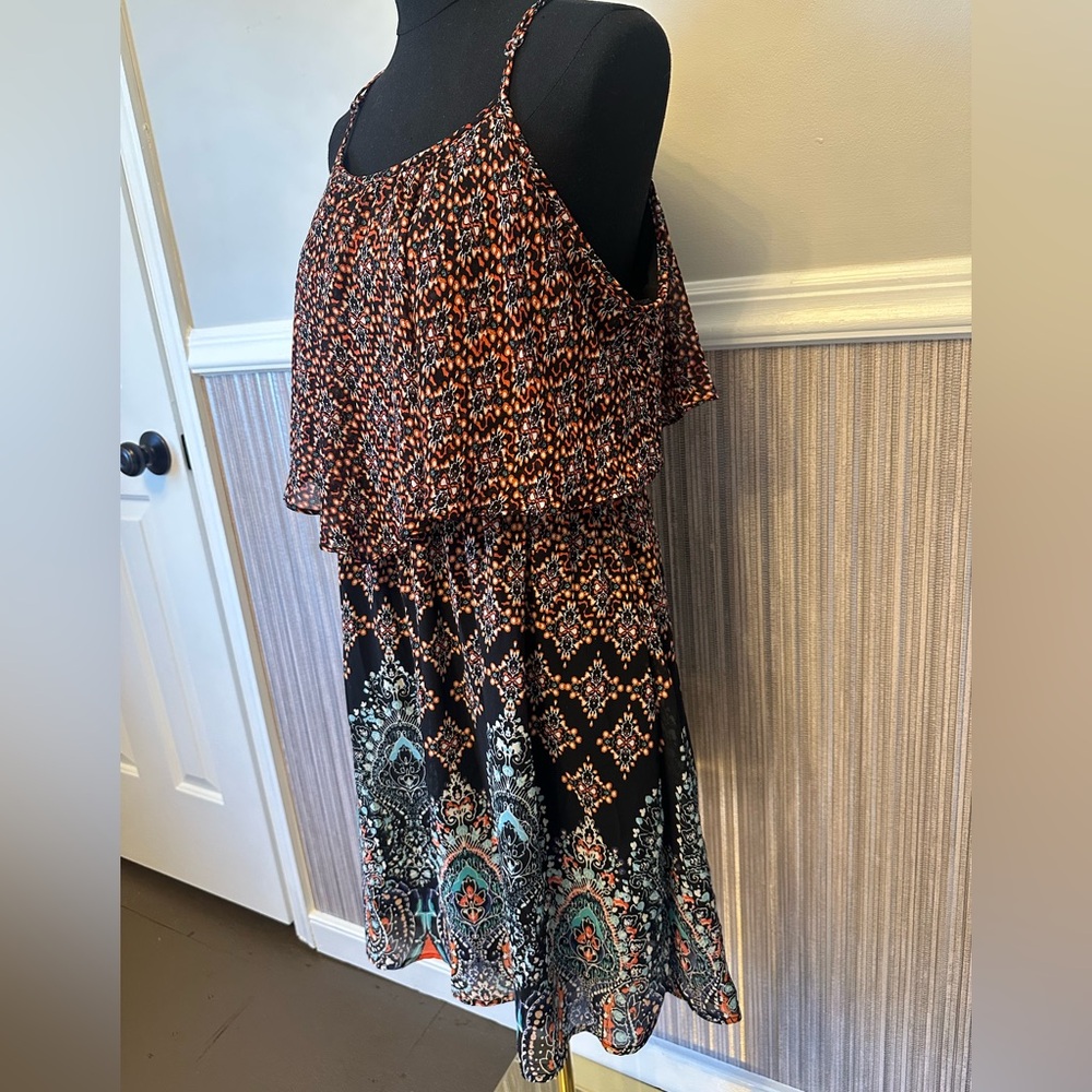 Xhilaration Boho Paisley Dress XXL Adjustable Strap Tiered Mini Flowy Summer - Picture 3 of 9